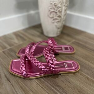 Dolce Vita Womens Iman Pink Braided Slip On Slide Sandals Shoes